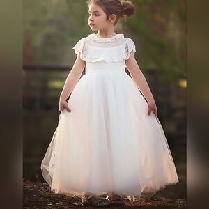 Trish Scully NWT Girls 7 Giovanna Maxi Dress Chic White Tulle with Lace Accents